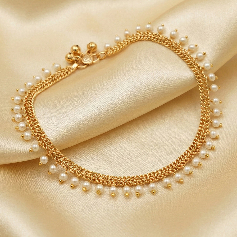 High Gold Pearl Drop Anklet for Girls Designer Foot Jewelry