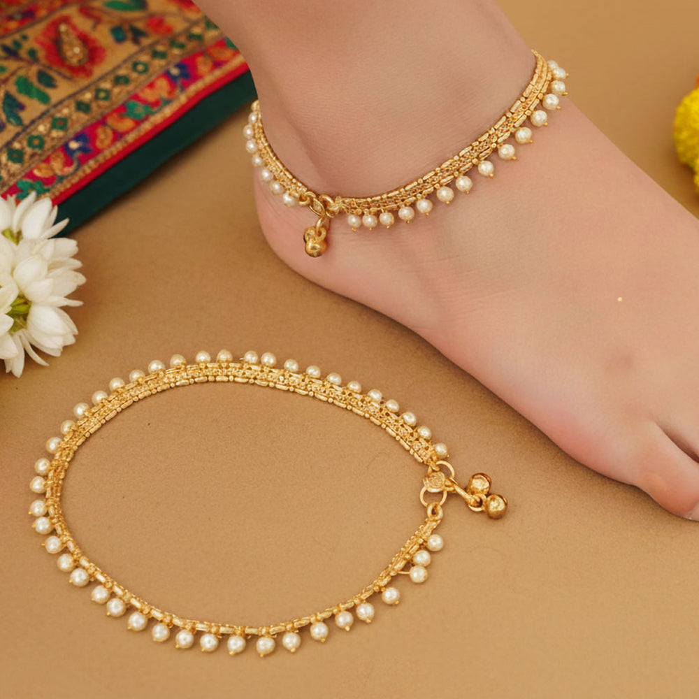 Fancy Gold-Tone Pearl Anklet for Women and Girls - Elegant Jewelry