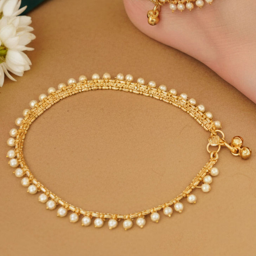 High Gold Fancy Pearl Anklet with gold-tone chain and lustrous pearls for women and girls