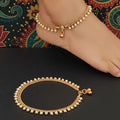 High gold classic pearl party wear anklet for kids with delicate stones
