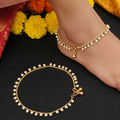 Gold-tone payal with clusters of tiny pearls on a brass chain