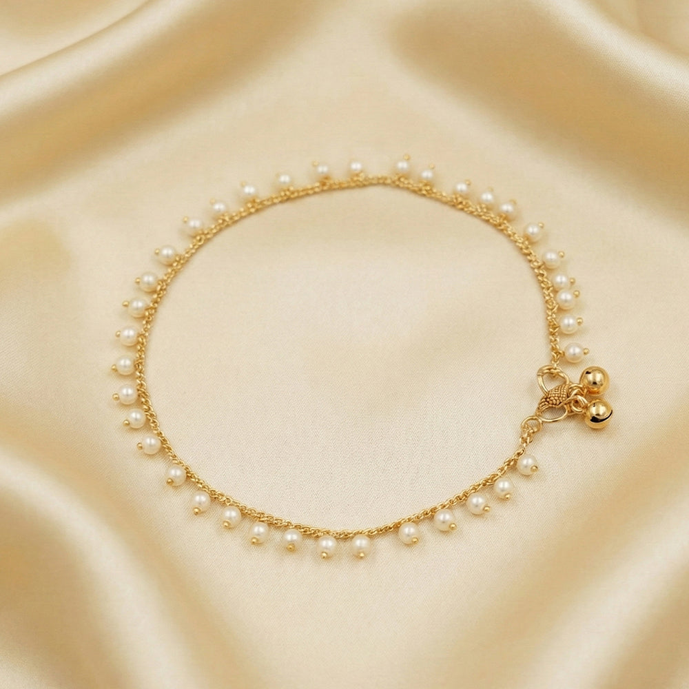 Designer Gold-Tone Clustered Pearl Anklet for Girls
