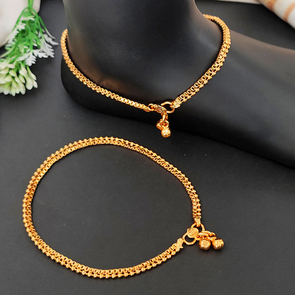 Sleek designer gold-plated anklet with delicate ornamental details for girls