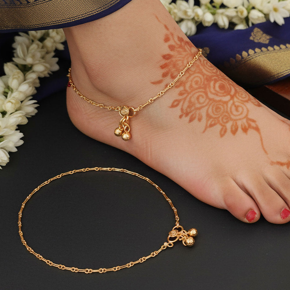 High gold polish fancy anklet chain for women and girls with ornamental detailing