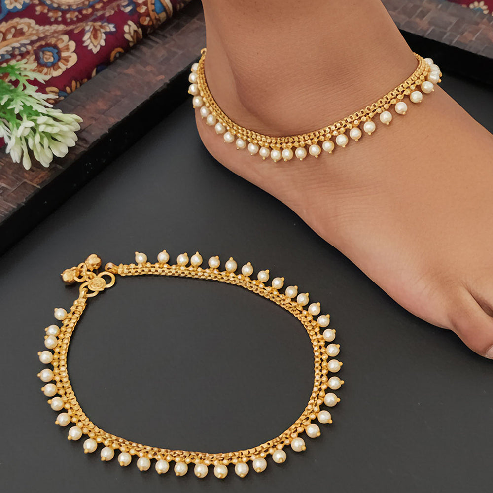 Antique gold polish traditional payal anklet with intricate motifs for women and girls