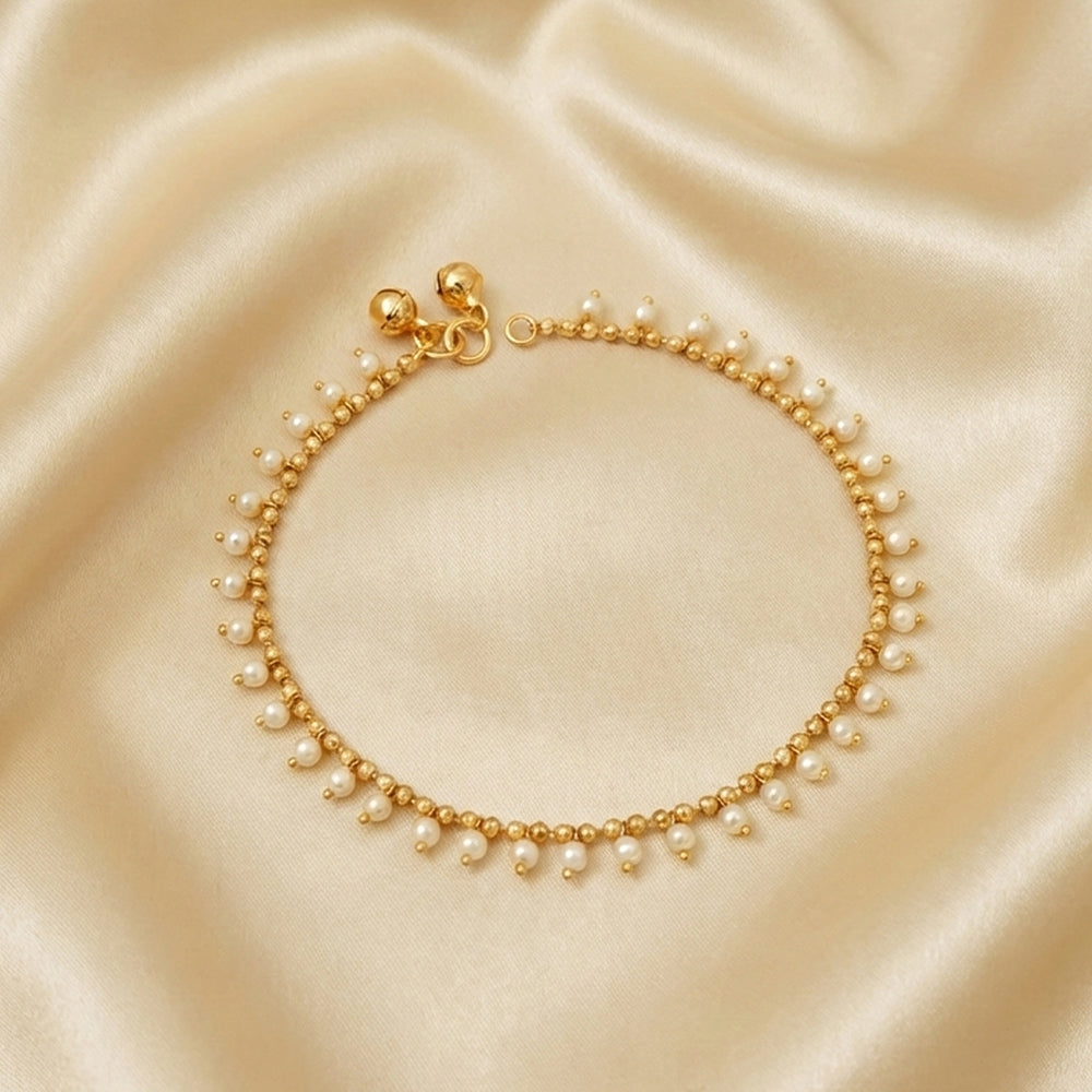 Fancy High Gold Pearl Anklet for Girls with Delicate Stone Accents