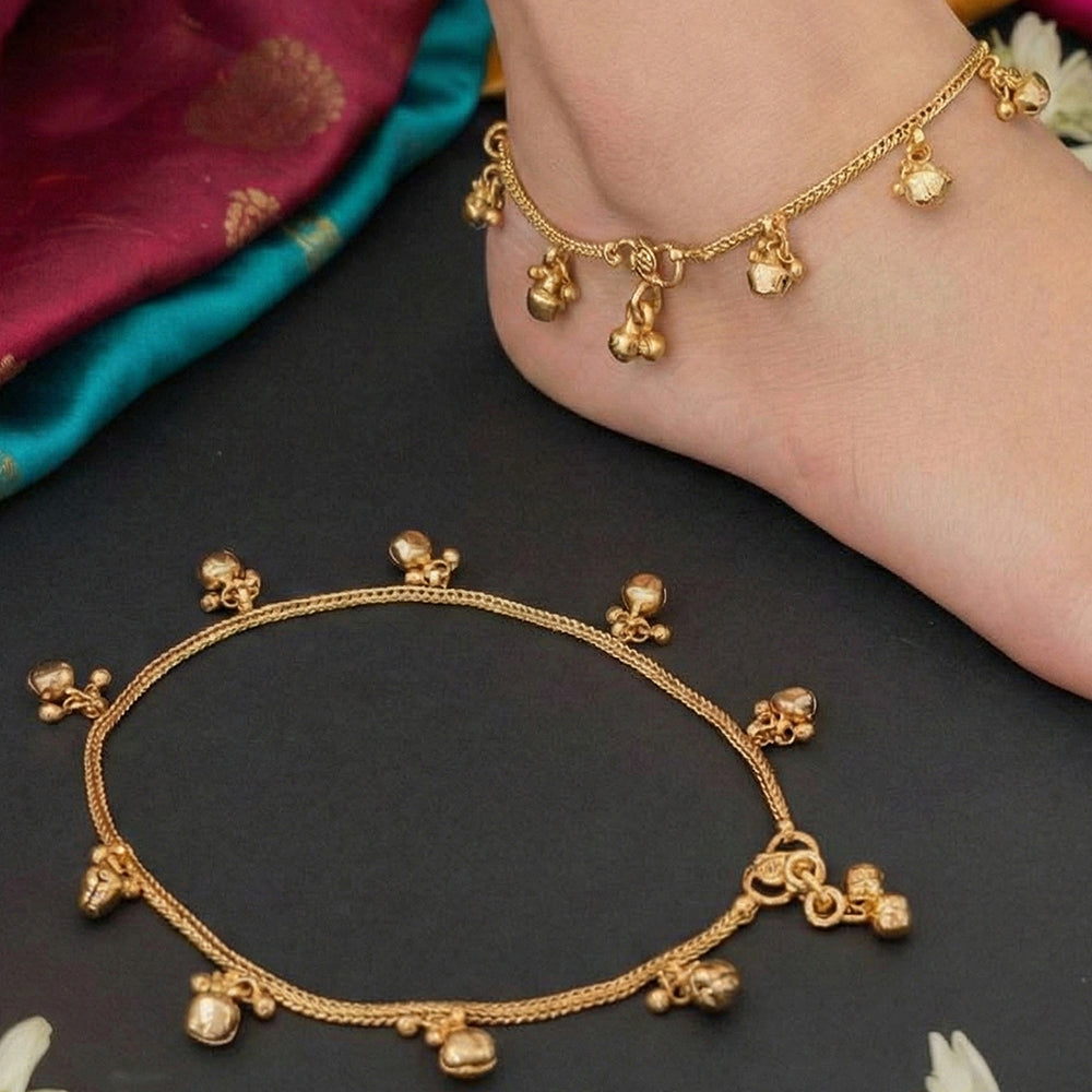 High gold polish party wear anklet set with delicate beads and stones for women and girls