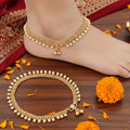 Close-up of a premium pearl beaded fancy anklet for girls