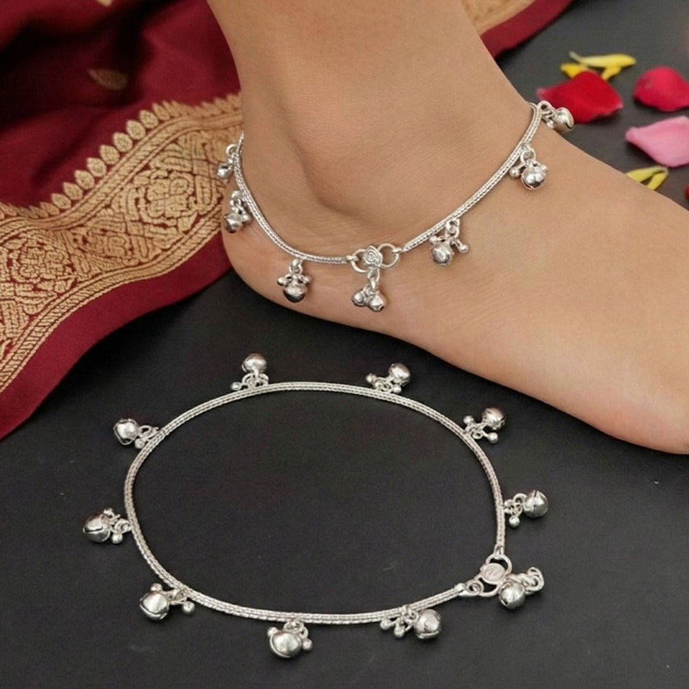 Ethnic oxidized silver-tone chain anklet with decorative dangling charms