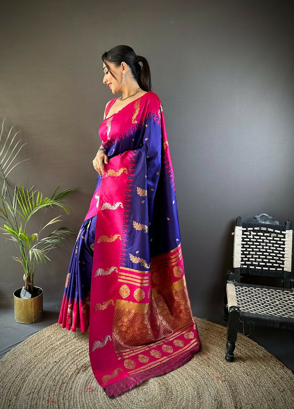 Joban Fashion Pink Peacock,Butti Banarasi Silk Sarees