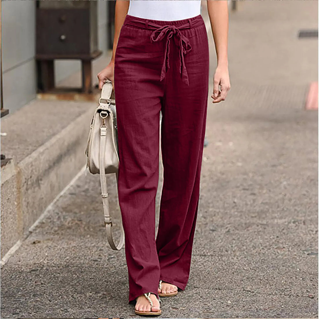 Women's Casual Wide-Leg Pants with Drawstring Waist - Image 26