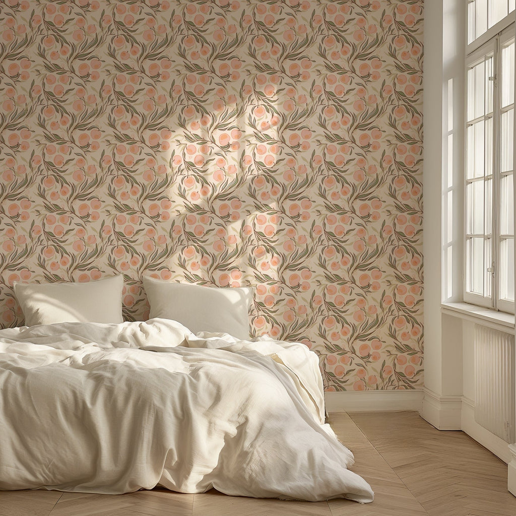 Paige Floral Removable Wallpaper in Peach, Sage-Green and Charcoal
