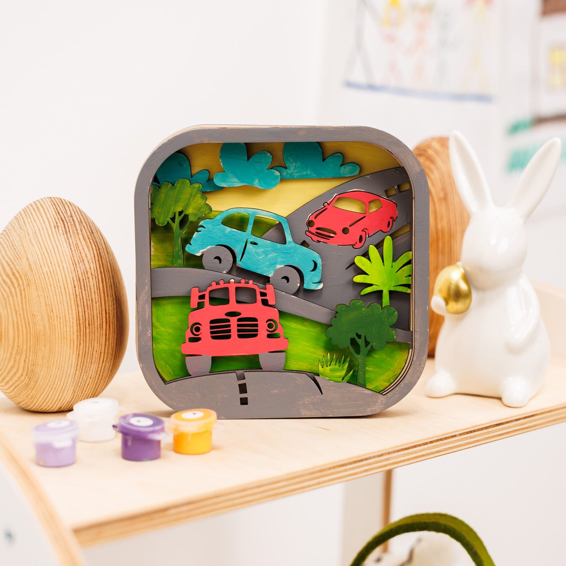 3D DIY Wood Painting Kit for Kids – Car Race Craft Activity