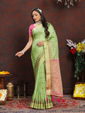 Parotgreen soft Katan silk saree with gold zari woven pallu detail