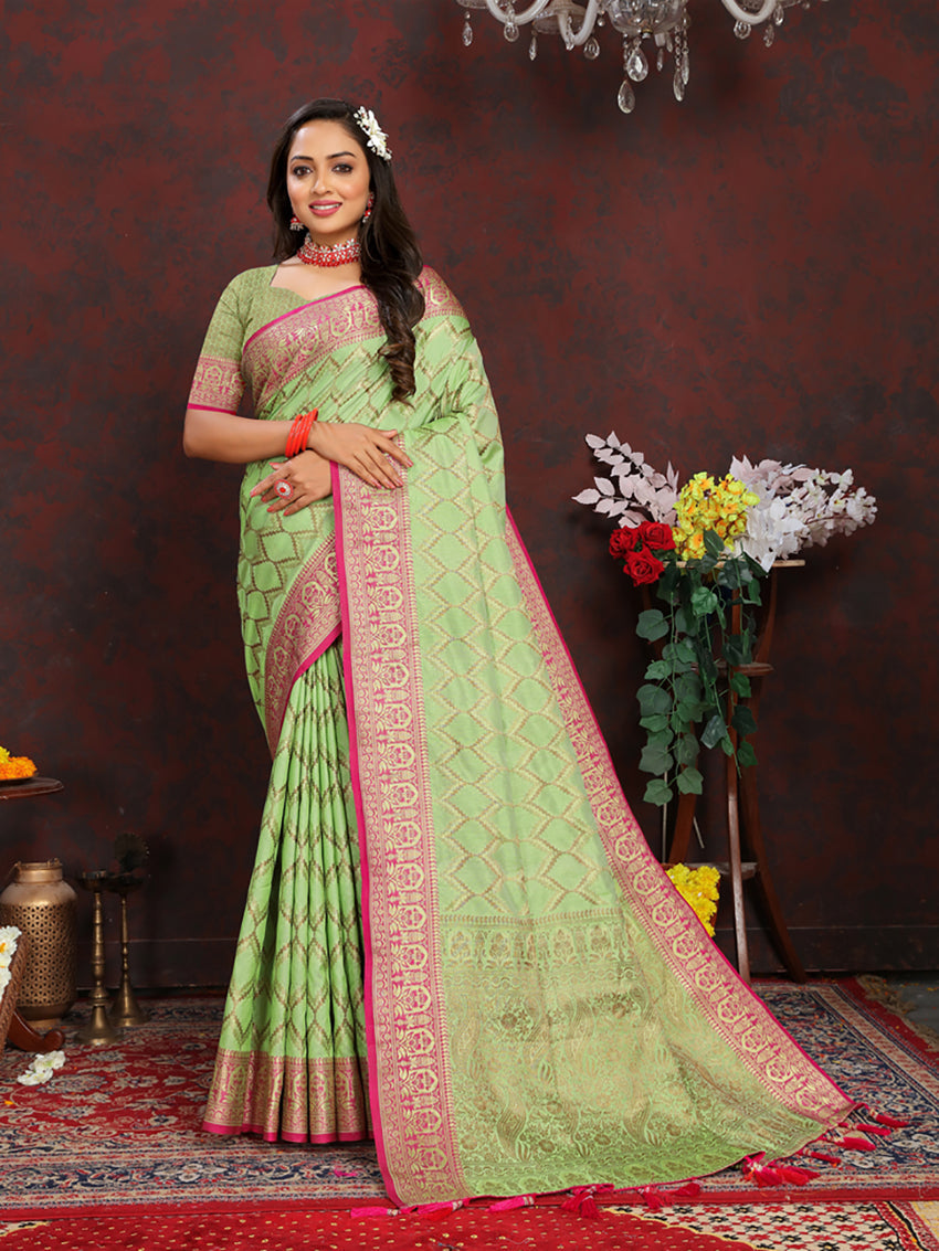 Parotgreen Soft Katan Silk Saree with Rich Zari Weaving Pallu