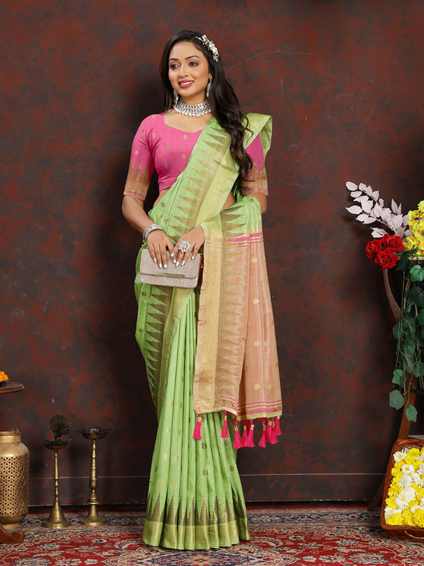 Parotgreen Soft Katan Silk Saree with Zari Weaving Pallu