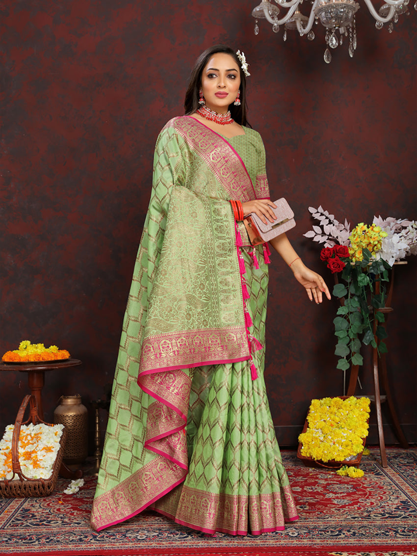 Parotgreen Soft Katan Silk Saree with Rich Zari Weaving Pallu