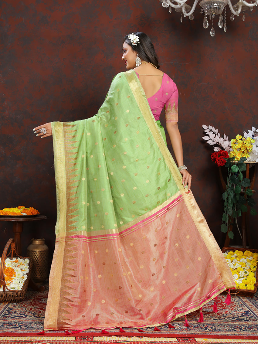 Parotgreen Soft Katan Silk Saree with Zari Weaving Pallu
