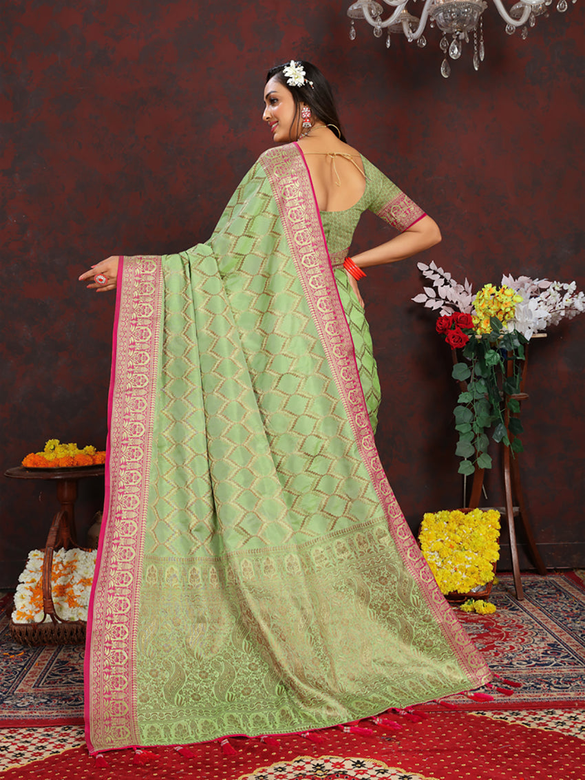 Parotgreen Soft Katan Silk Saree with Rich Zari Weaving Pallu