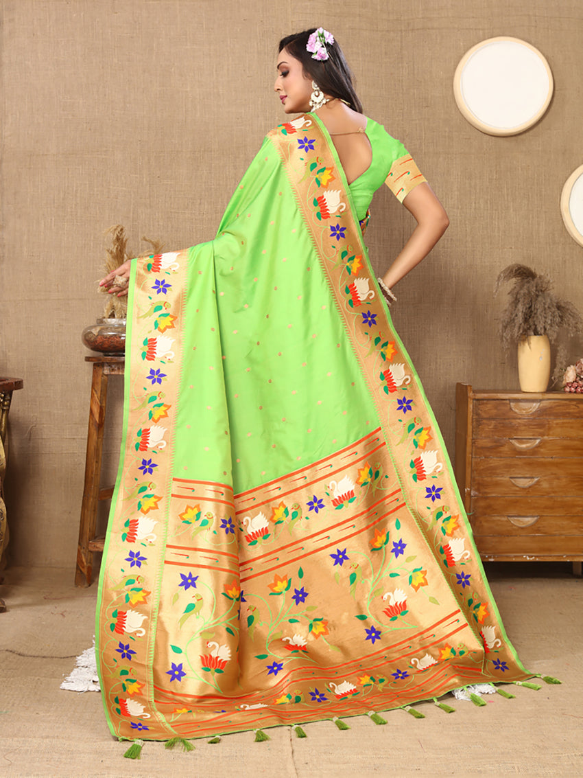 Parotgreen Soft Paithani Silk Saree with Rich Meenakari Weaving