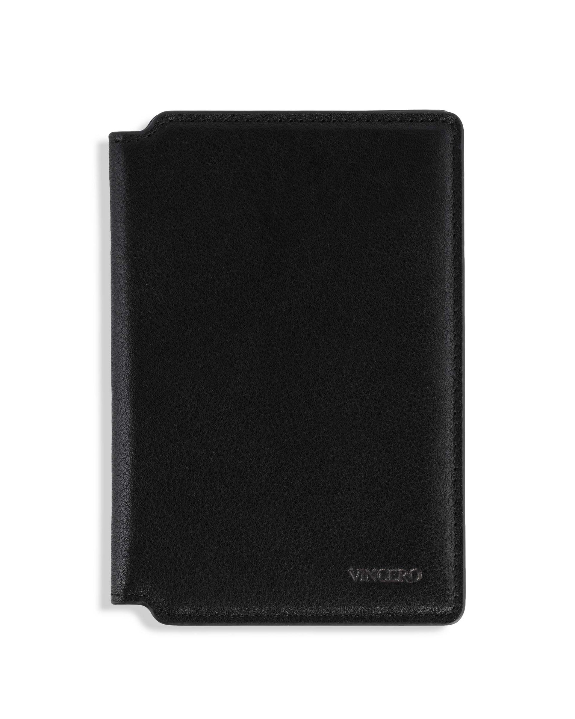 Slim Italian Leather Passport Wallet - Travel Organizer in Black