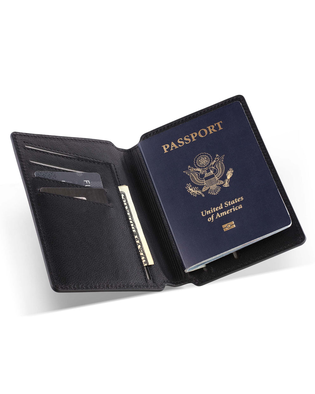 Slim Italian Leather Passport Wallet - Travel Organizer in Black