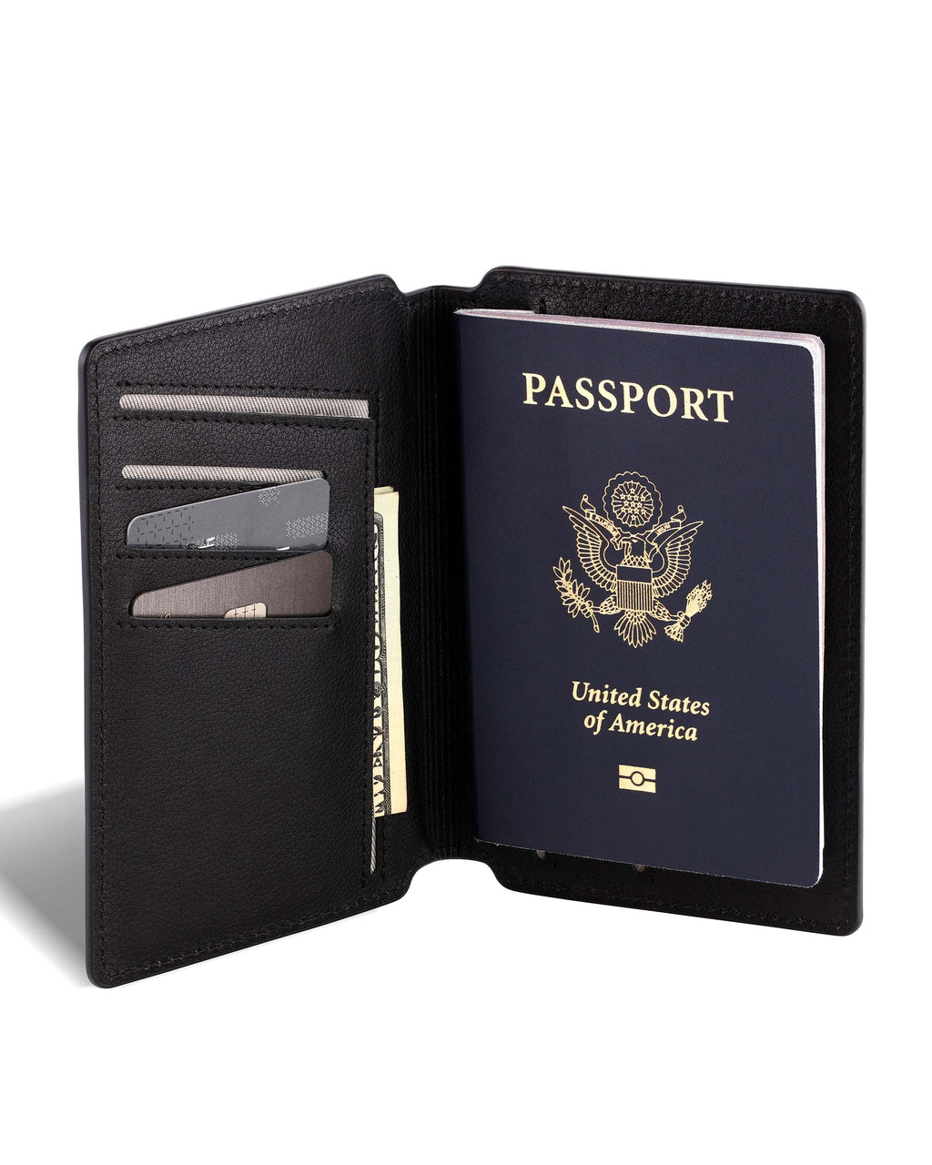 Slim Italian Leather Passport Wallet - Travel Organizer in Black