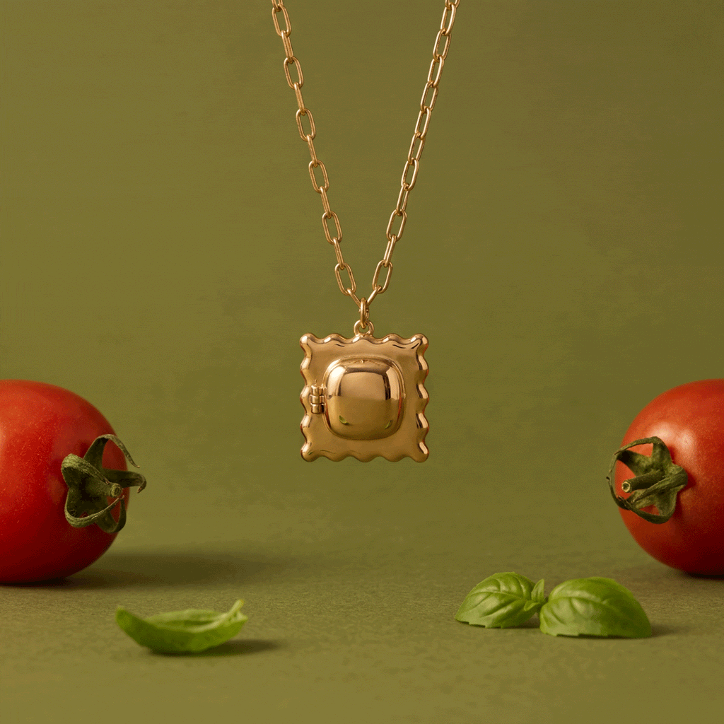 Gold Ravioli Locket Necklace - Anything Is Pastable Charm Pendant
