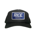 Rice Owls baseball rectangle patch hat with curved bill and blue mesh back