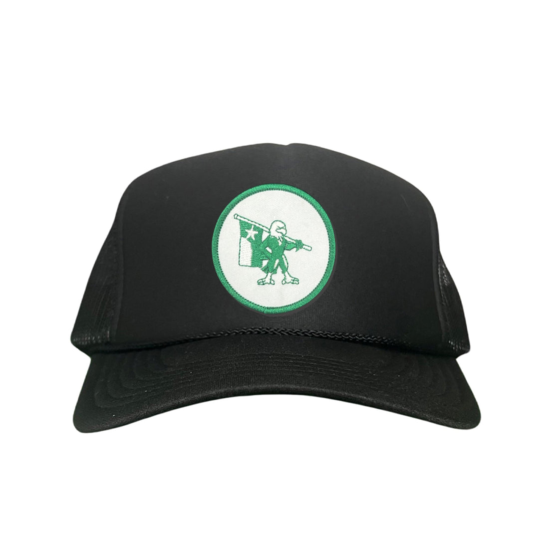 Eagle Battle Flag Circle UNT Mesh Snapback Hat - Black/Gold/Green