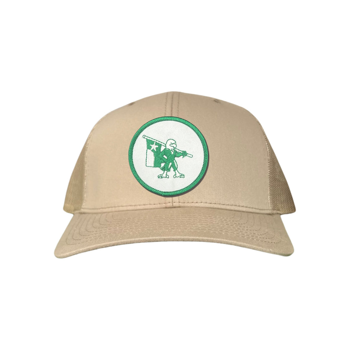 Eagle Battle Flag Circle UNT Mesh Snapback Hat - Black/Gold/Green