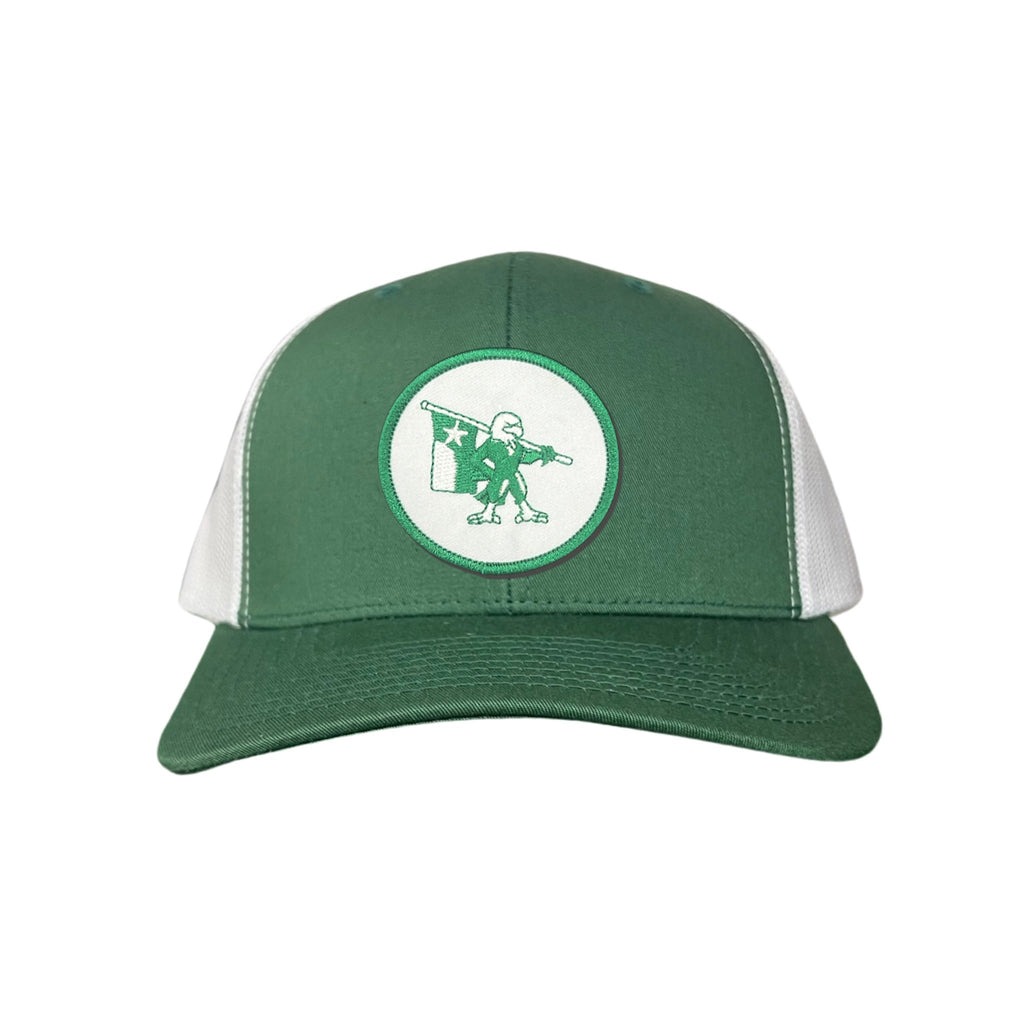 Eagle Battle Flag Circle UNT Mesh Snapback Hat - Black/Gold/Green