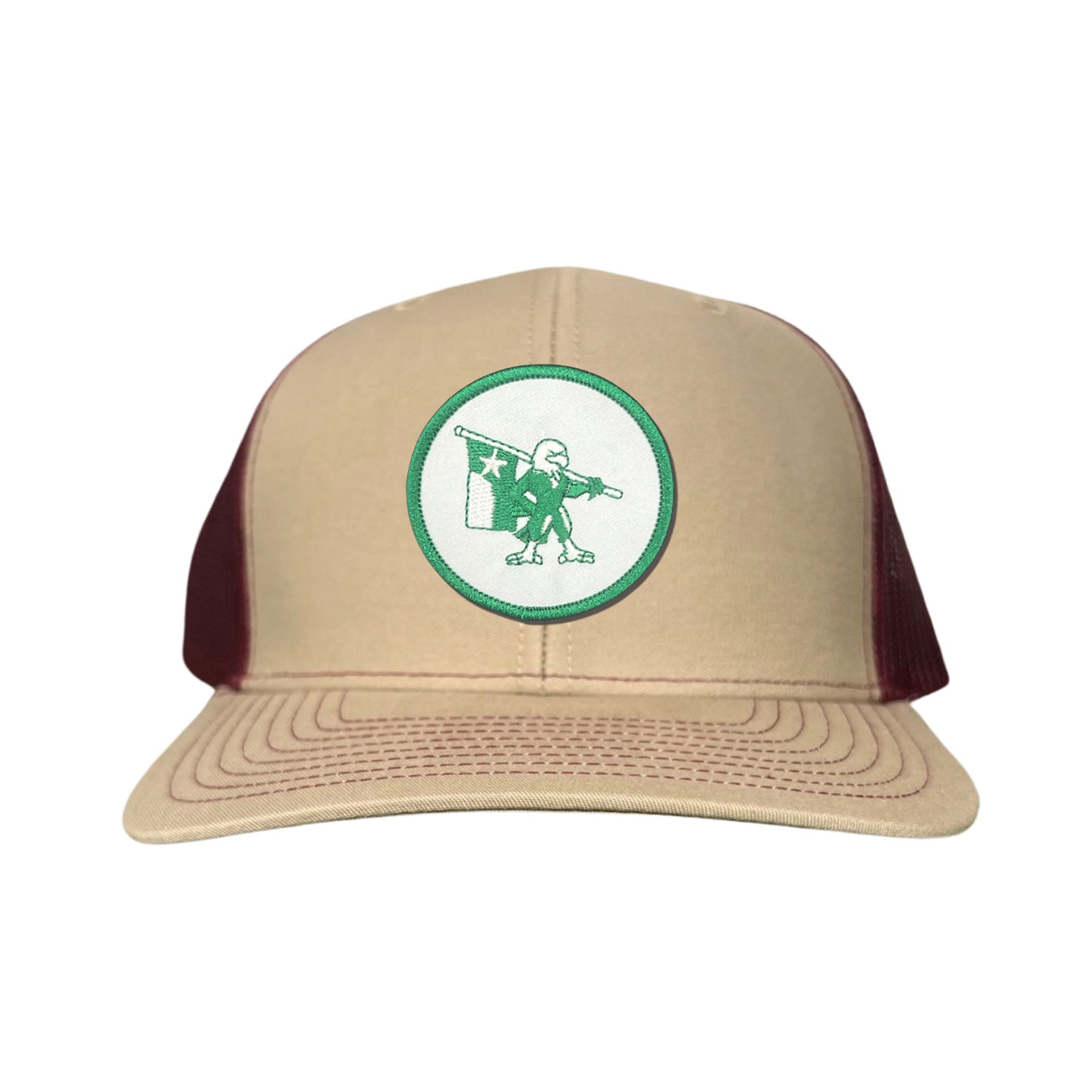 Eagle Battle Flag Circle UNT Mesh Snapback Hat - Black/Gold/Green