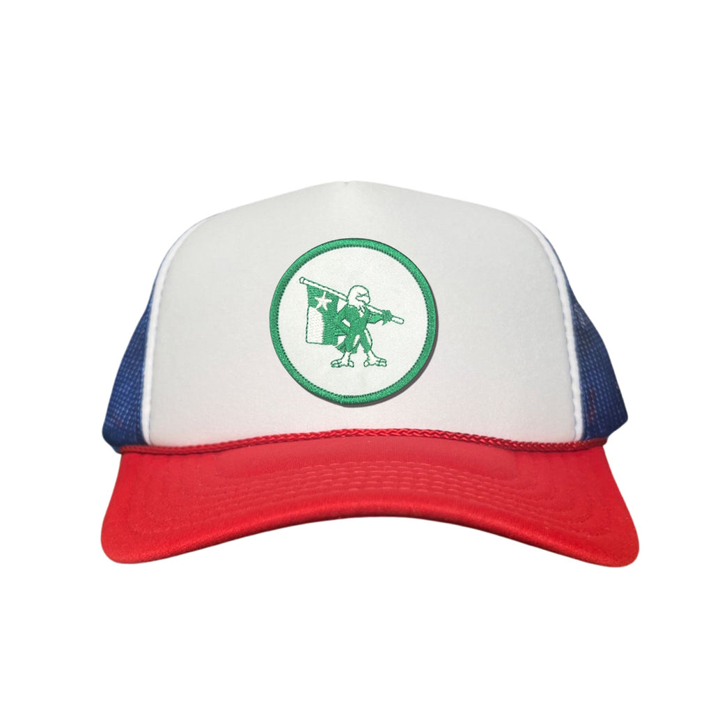 Eagle Battle Flag Circle UNT Mesh Snapback Hat - Black/Gold/Green