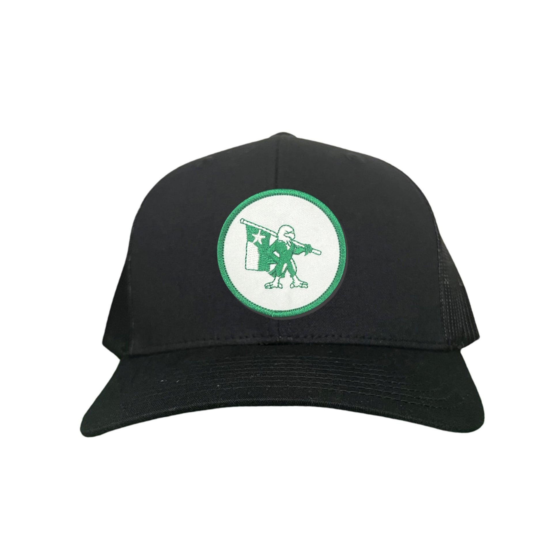 Eagle Battle Flag Circle UNT Mesh Snapback Hat - Black/Gold/Green