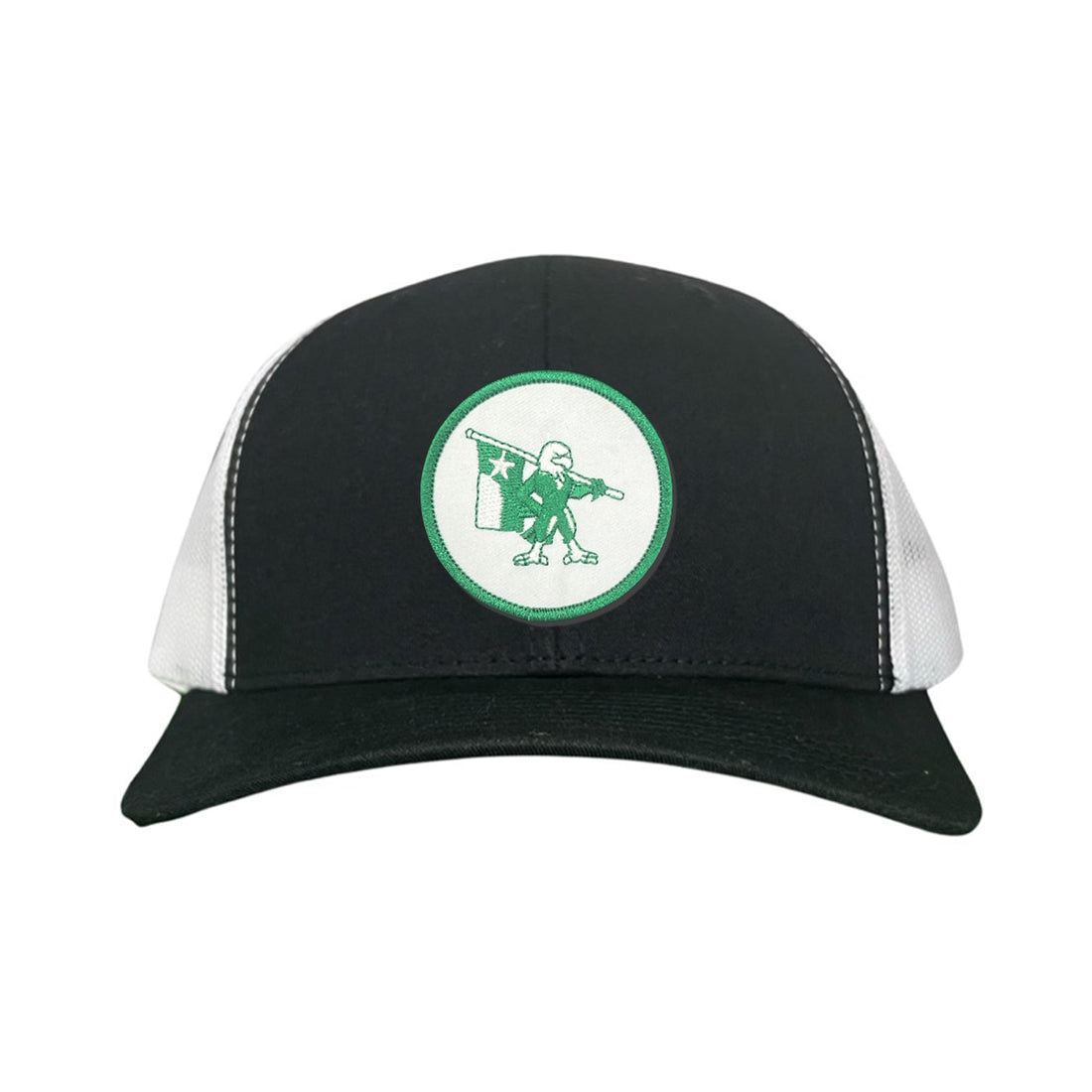 Eagle Battle Flag Circle UNT Mesh Snapback Hat - Black/Gold/Green