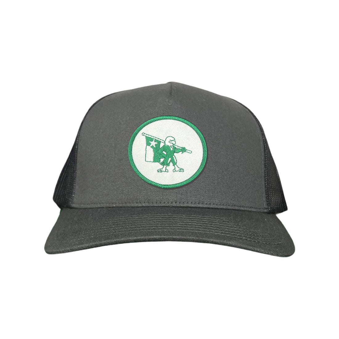 Eagle Battle Flag Circle UNT Mesh Snapback Hat - Black/Gold/Green