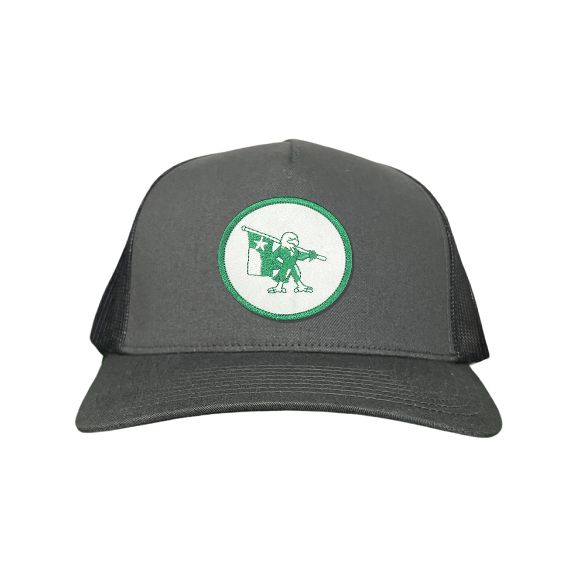 Eagle Battle Flag Circle UNT Mesh Snapback Hat - Black/Gold/Green