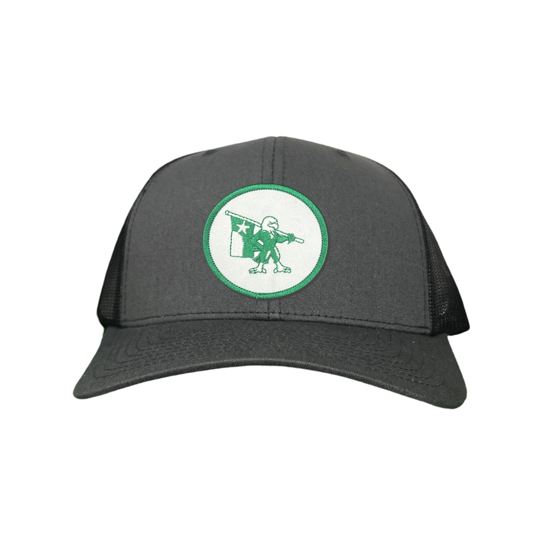 Eagle Battle Flag Circle UNT Mesh Snapback Hat - Black/Gold/Green