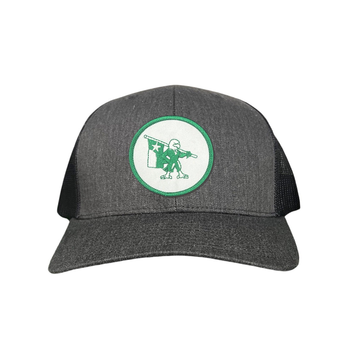 Eagle Battle Flag Circle UNT Mesh Snapback Hat - Black/Gold/Green