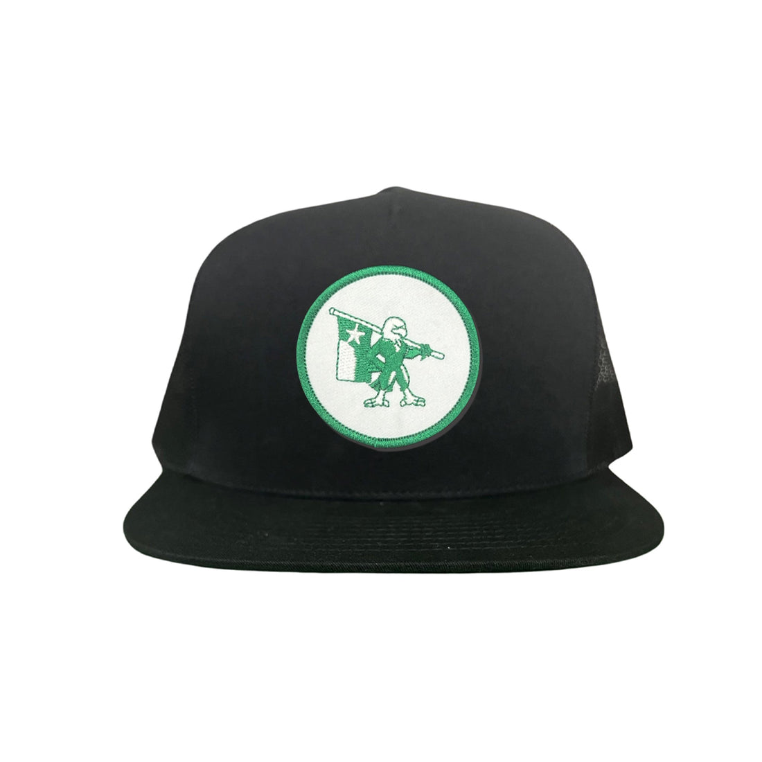 Eagle Battle Flag Circle UNT Mesh Snapback Hat - Black/Gold/Green