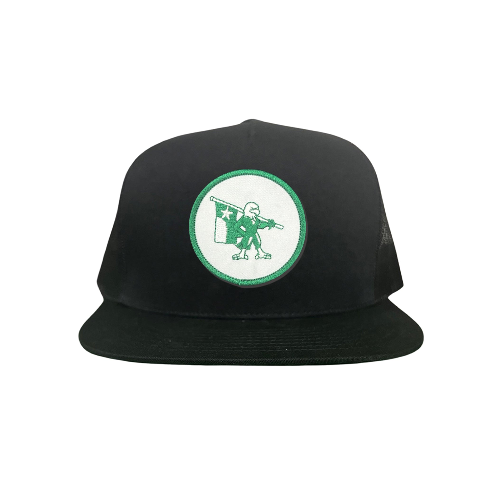 Eagle Battle Flag Circle UNT Mesh Snapback Hat - Black/Gold/Green