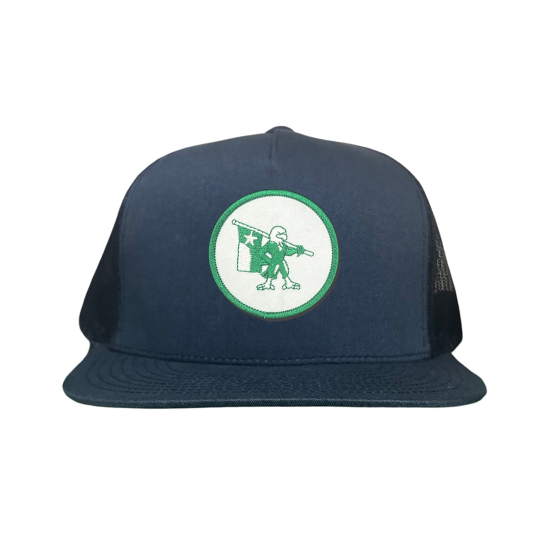 Eagle Battle Flag Circle UNT Mesh Snapback Hat - Black/Gold/Green