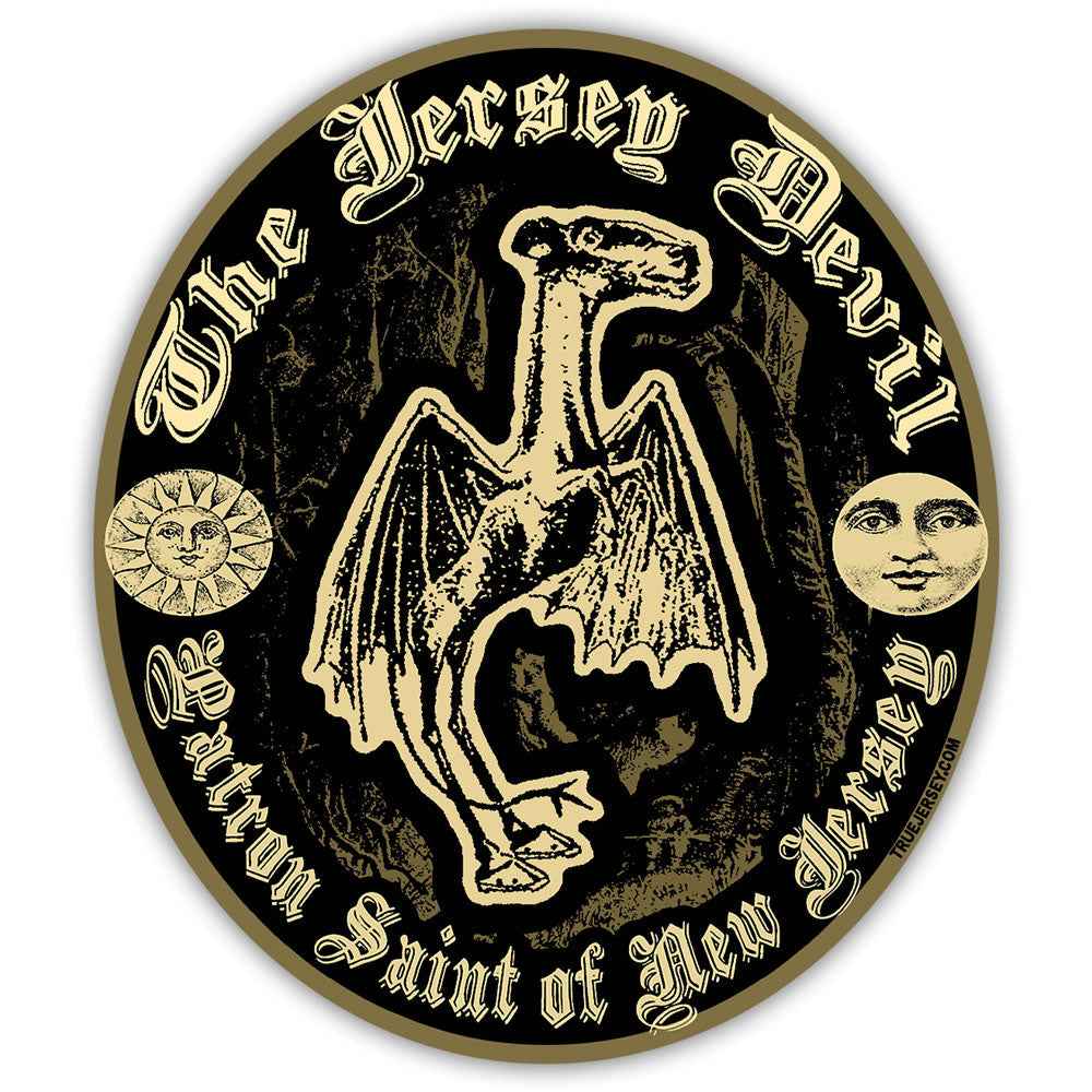 Jersey Devil Patron Saint sticker featuring cryptid design for Pine Barrens enthusiasts.