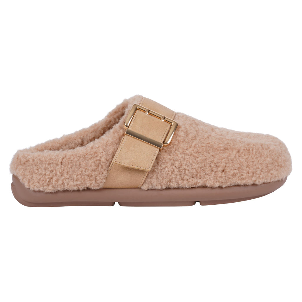 Women's Patsy Tan Faux Fur Mule Slipper with Buckle Detail - Image 2