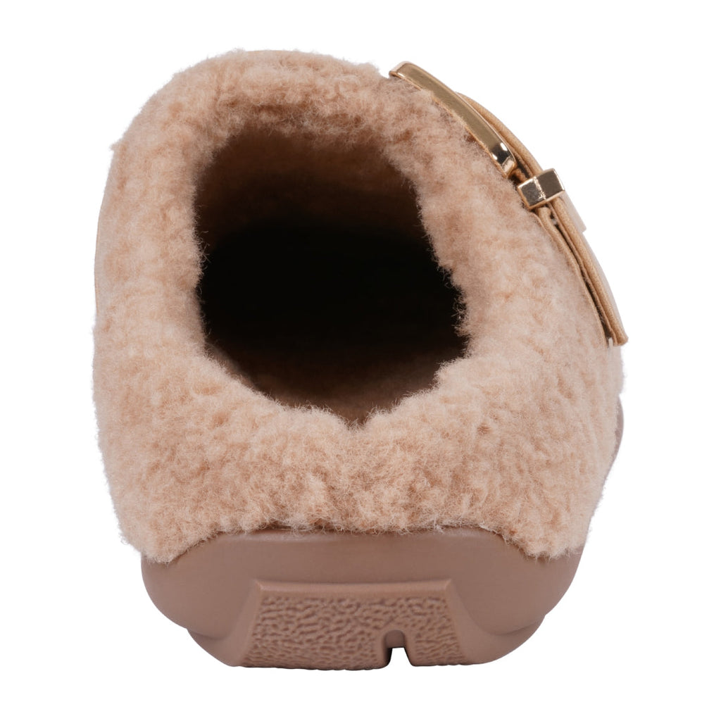 Women's Patsy Tan Faux Fur Mule Slipper with Buckle Detail - Image 3
