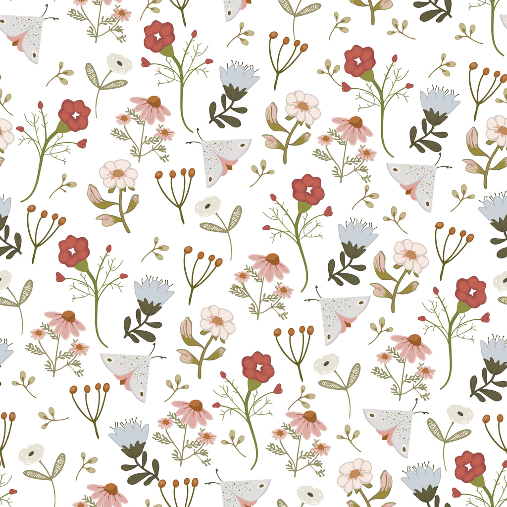 Payson Floral Wallpaper in Sage-Green Pink and Light-Blue