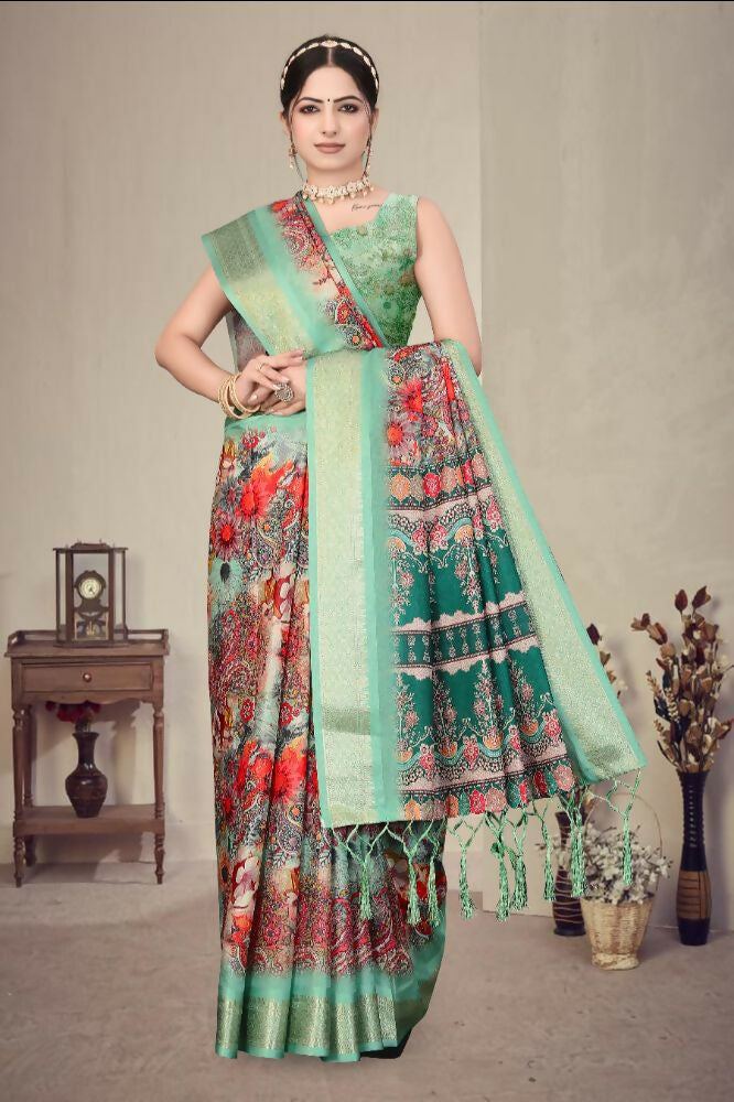 Multi Heavy Rich Cotton Silk Digital Print & Jacquard Saree