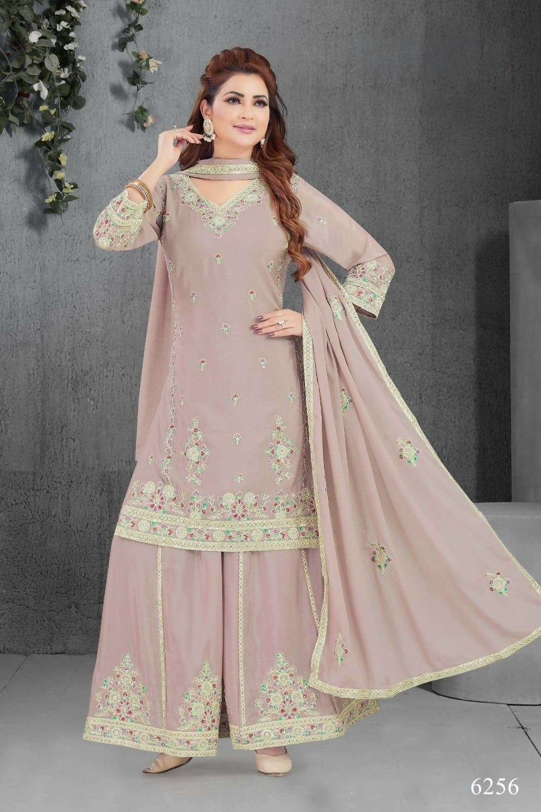 Joban Fashion Chinon Silk Dusty Peach Color Kurta Set