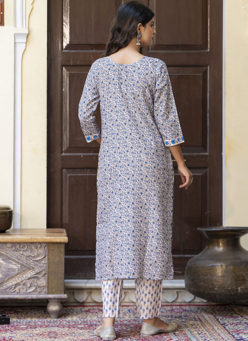 Light-Beige Cotton Kota Checks Salwar Suit Set